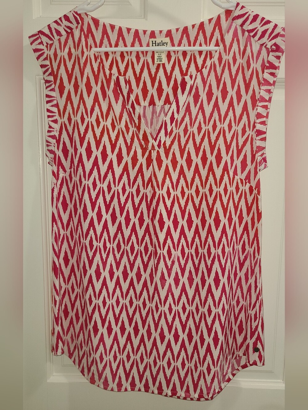 Hatley Pink and White Diamond-Print Cap Sleeve Top